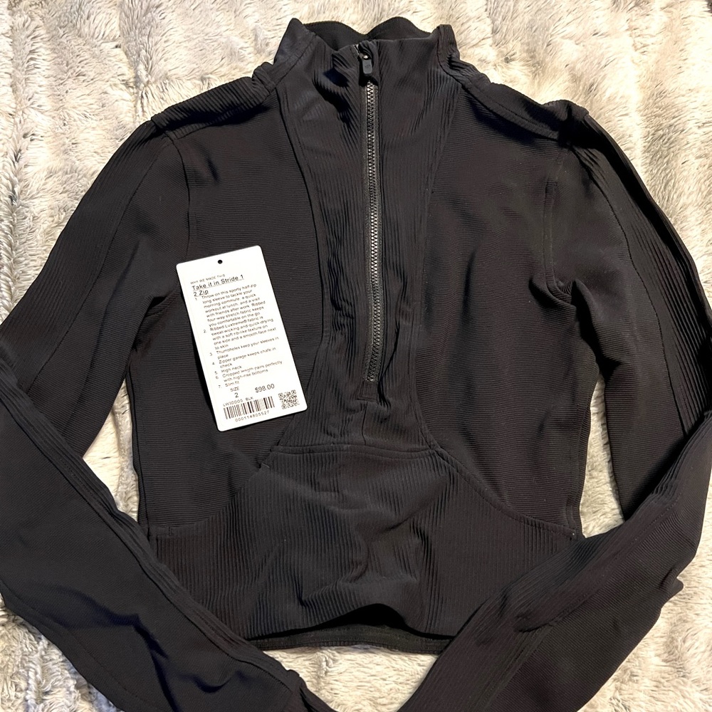 Lululemon take it in stride 1/2 zip black size 2 NEW